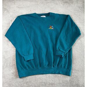 Ski Tahoe Crewneck Sweatshirt Men’s 90s Vintage Skiwear Pullover Teal USA